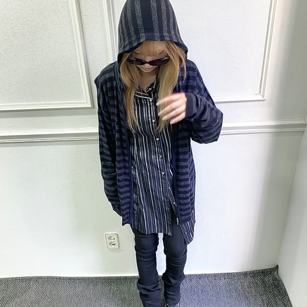[Sorridere] Loose-Fit Stripe Hoodie- Zip