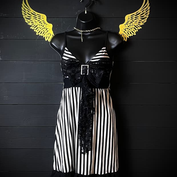 BODY JEINE 바디 제인 갸루 스트라이프 줄무늬 큐빅 리본 원피스