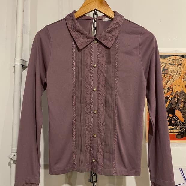 axes femme 엑시즈팜 레이스 카라 잿빛 핑크 롱슬리브