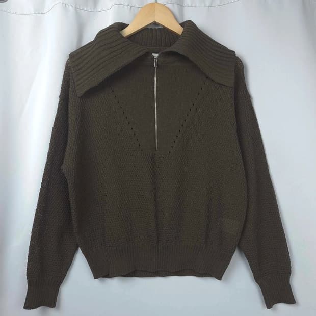 프리(~XL) 브라운 여름 가을 반집업 긴팔 니트
