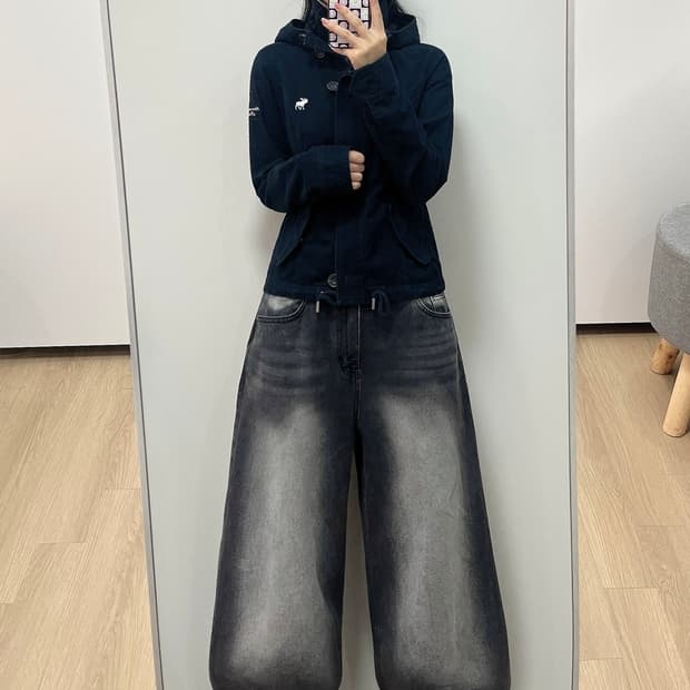 아베크롬비 사슴로고 네이비 버튼 후드 자켓