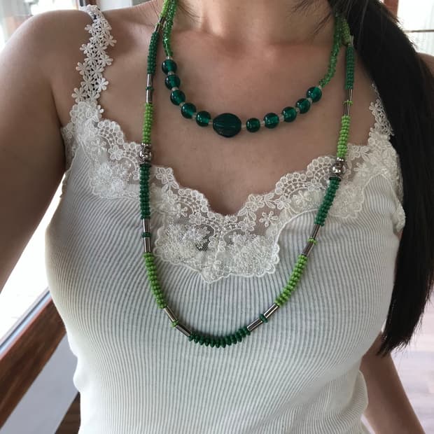 Green Emerald Bead Layered Necklace