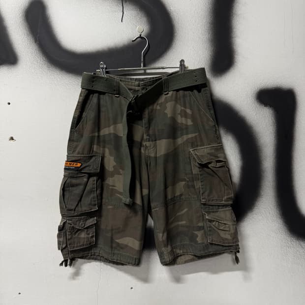 VTG 빈티지 버클 디테일 카모 와이드 카고 쇼츠 팬츠
