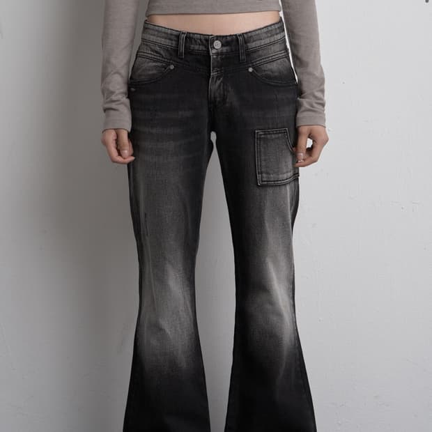 시너진 카고 페인팅 데님팬츠 부츠컷 블랙