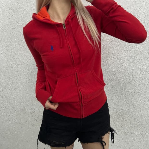 폴로 랄프로렌 블루포니 레드 후드집업 S