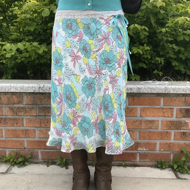 Jpn Pastel Aqua Floral Midi Skirt