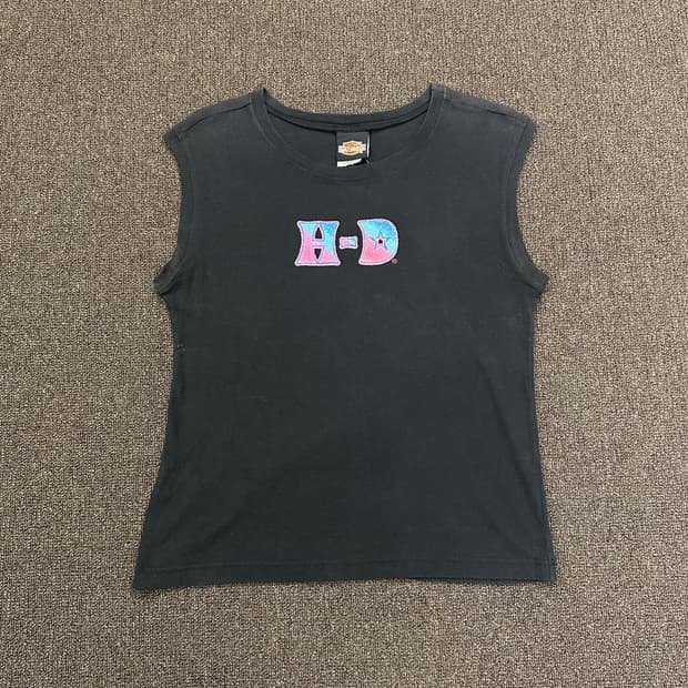 XL)할리데이비슨 글리터 패치 블랙 슬리브리스