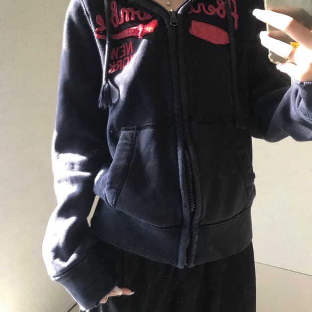 아베크롬비 딥네이비 레드 후드집업