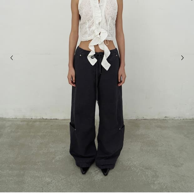 LCDC tm 워시드 스트링 와이드 레그 트라우저 카고팬츠 다크그레이ss