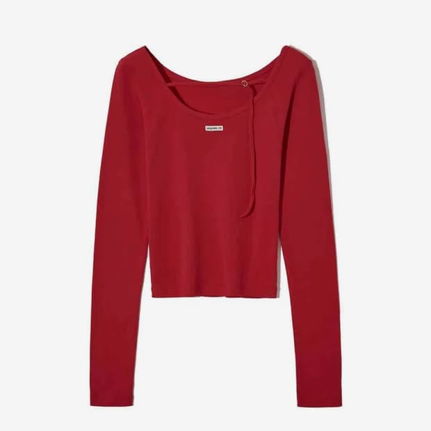 렌세 백 포인트 보트넥 슬리브 레드