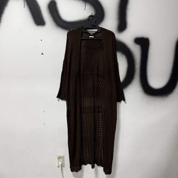 VTG 빈티지 브라운 크로쉐 펀칭 롱 가디건