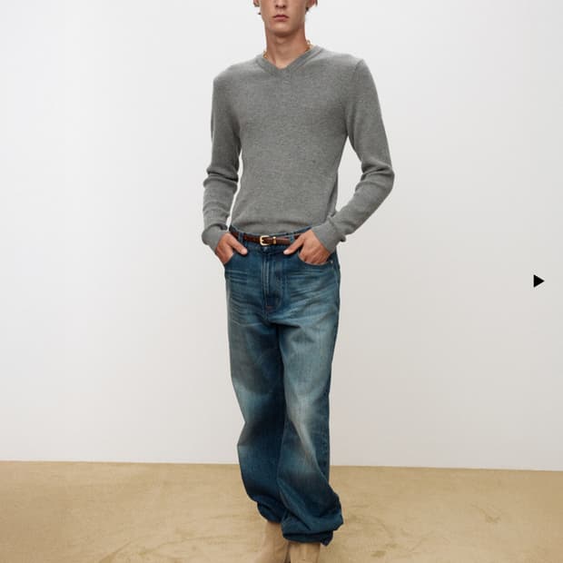 미시착새상품 토니웩 수퍼 파인 울 리브드 브이넥 스웨터 니트 그레이 L