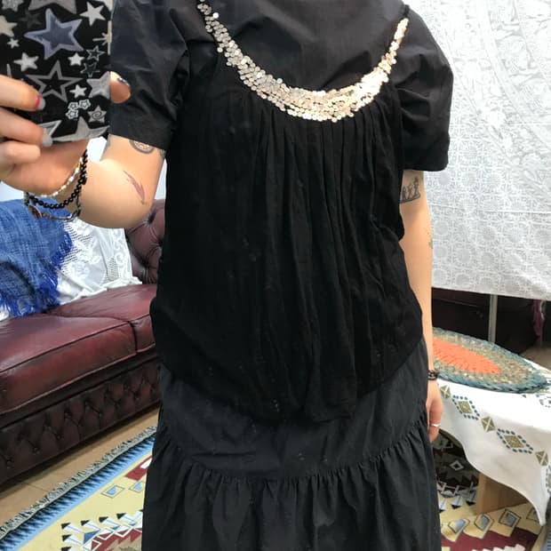 빈티지 여성 스팽글 나시 슬리브리스 