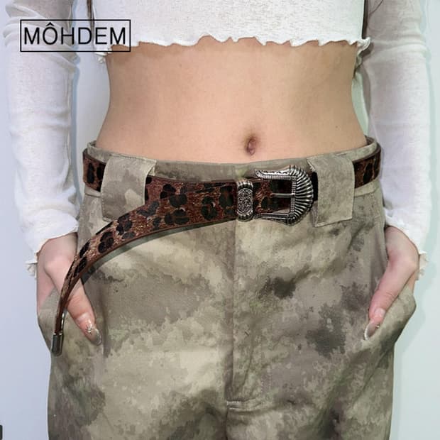 [Unisex] 레오파드 호피 송치털 클래식 웨스턴 벨트