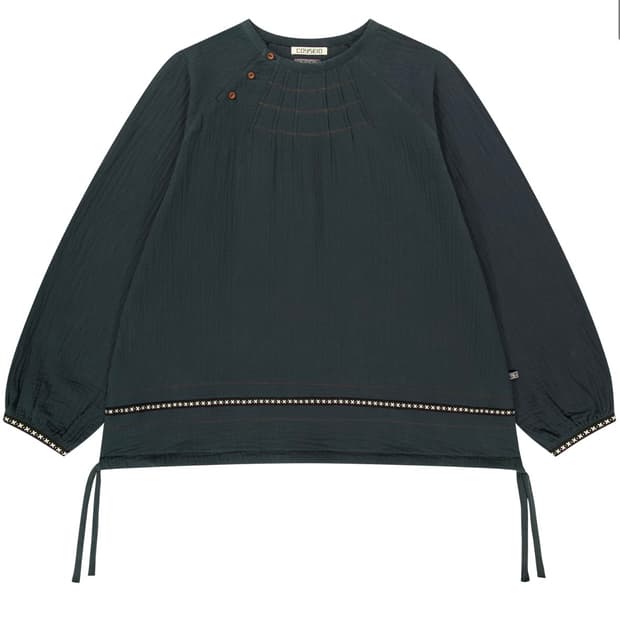 코이세이오 브라이스 지그재그 핀턱 블라우스 블루차콜