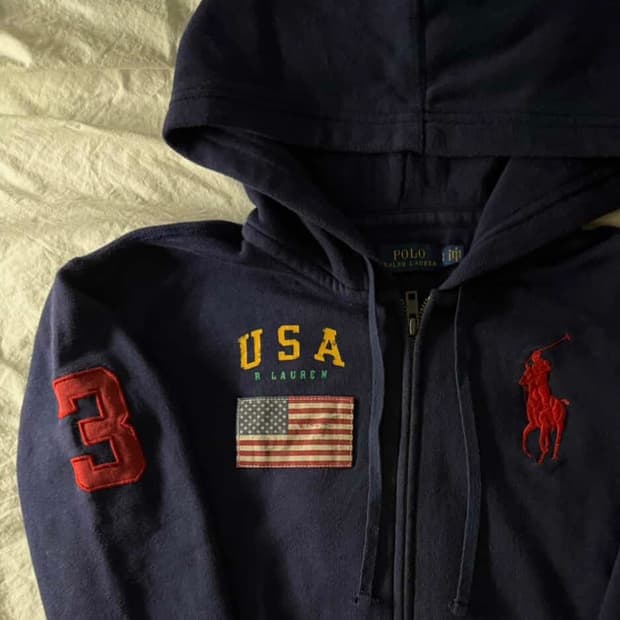 폴로 빅포니 성조기 후드집업 네이비