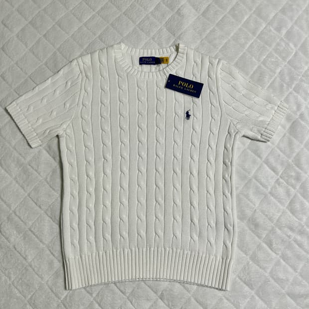 (새상품) 폴로 케이블 니트반팔 화이트  M