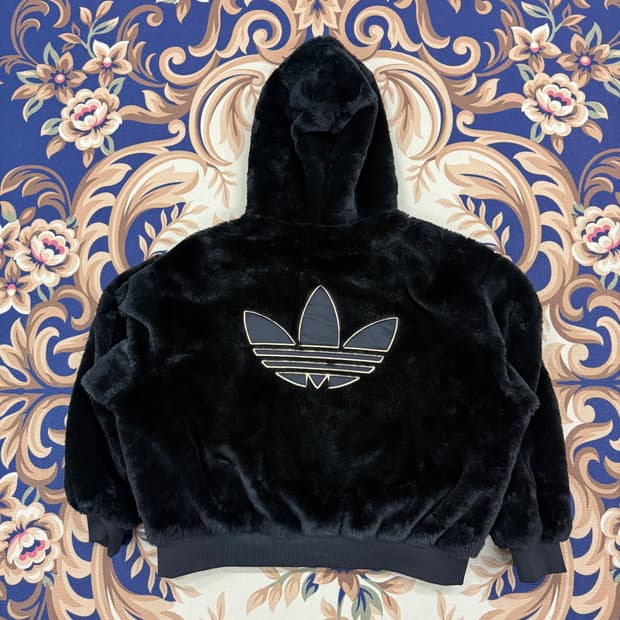 (S)아디다스 Adidas 퍼 후리스 후드 집업(블랙,뒷판빅로고)