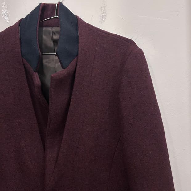 크리스 크리스티 더블 하이넥 카라 투버튼 울코트