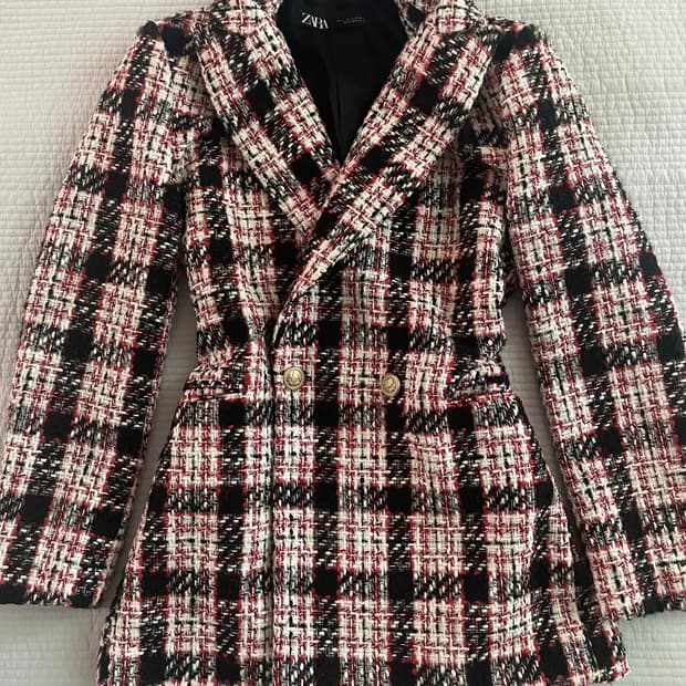 자라 트위드 체크 블레이저 자켓