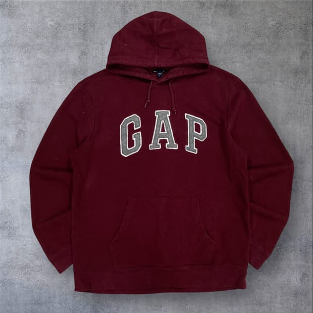 GAP 버건디 컬러 스펠아웃 빅로고 후드티