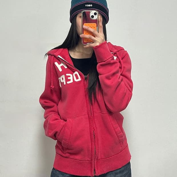아베크롬비 y2k 빅로고 후드집업 핑크