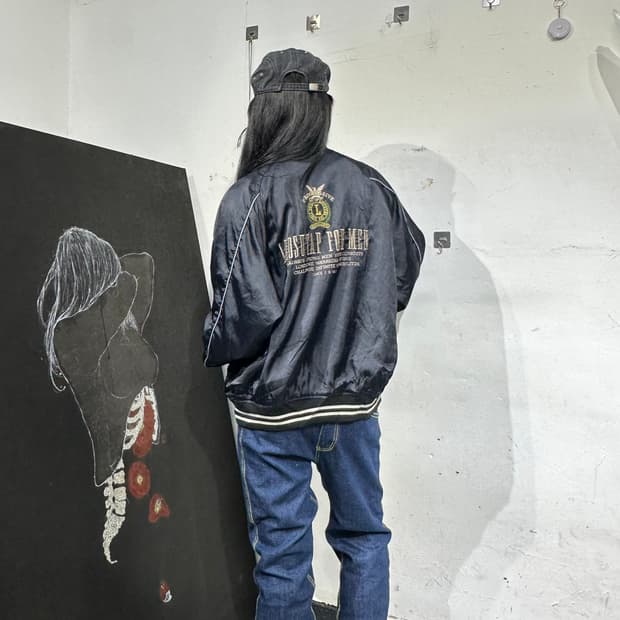 Jpn 일본빈티지 오리엔탈 일본 검정 스펠아웃 스카잔 자켓