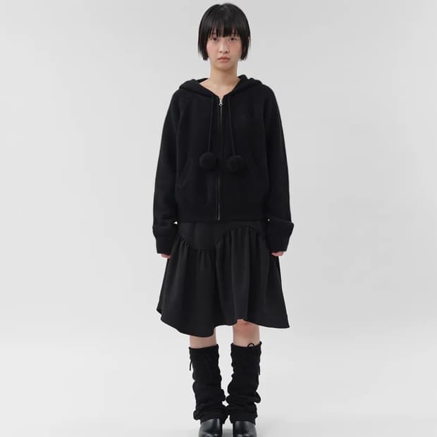 복복 폼폼 니트 집업 - 블랙