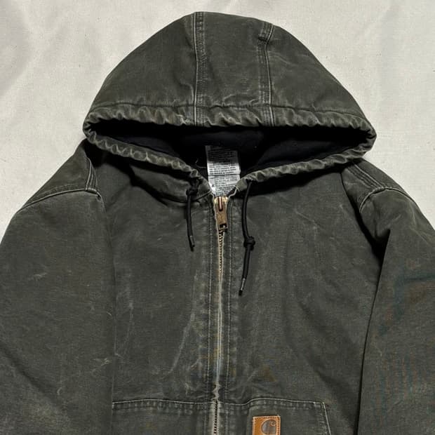 L 칼하트 카키 후드 워크 자켓