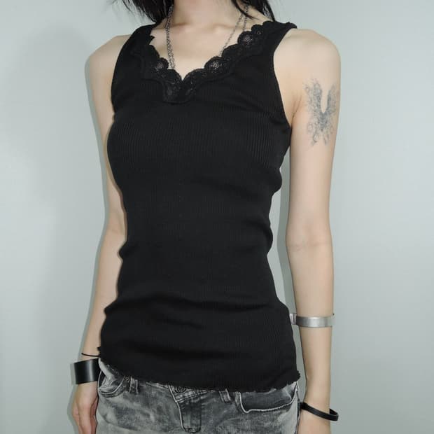 Lace Trimming Ribbed Camisole Top