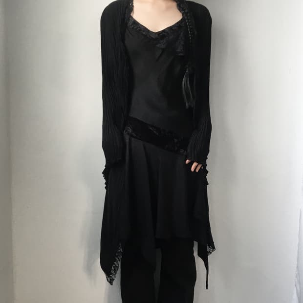 Pleats open cardigan