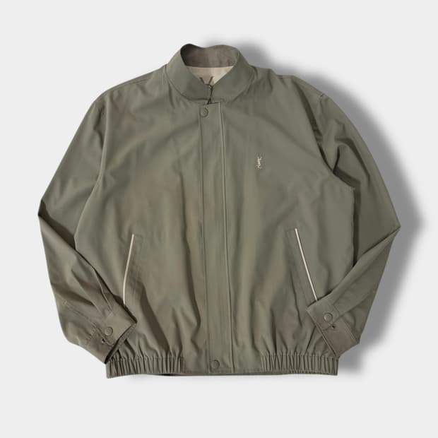 입생로랑 90‘s 오버핏 카키 폴리쉘 미니멀 블루종 자켓