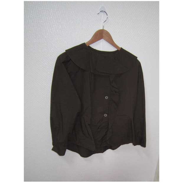 frill brown volume blouse top