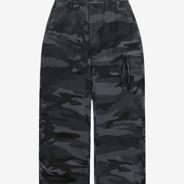 XP186 카모 스트랩 와이드 코튼 팬츠 (BLACK) 