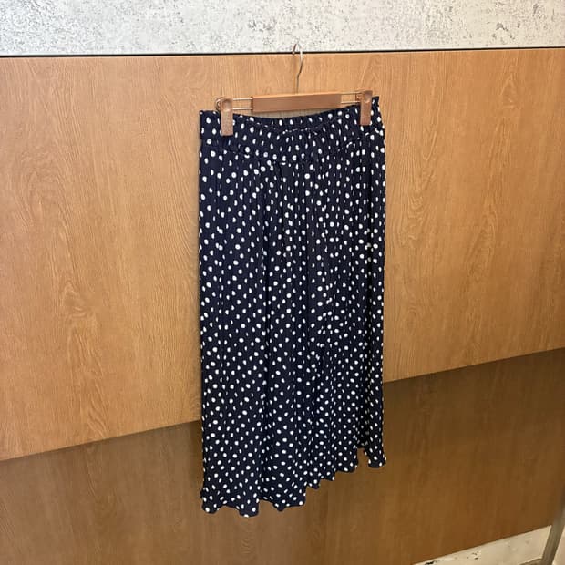 빈티지 8부 플리츠 팬츠 도트 패턴 밴딩 디테일 네이비 k356