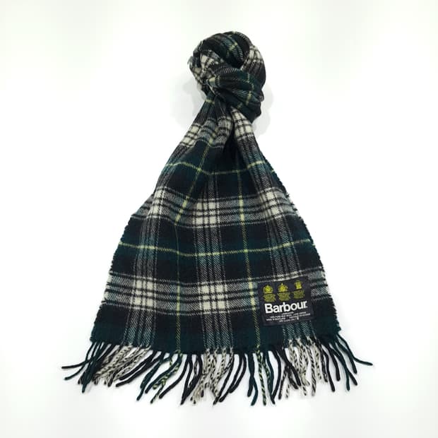 MX356 바버 베이지 다크그린 타탄체크 램스울 목도리 머플러