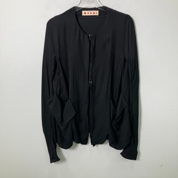 마르니 블랙 노카라 포켓 집업 자켓 38