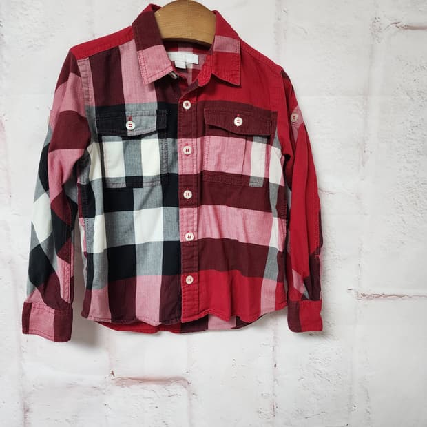 버버리 키즈 레드 체크 긴팔셔츠