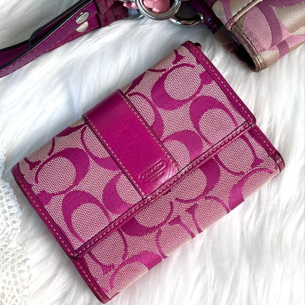 Coach Signature Jacquard Pink Wallet