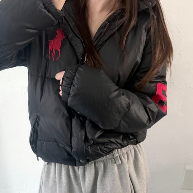 Polo 폴로 랄프로렌 레드빅포니 블랙컬러 덕다운 유광 패딩