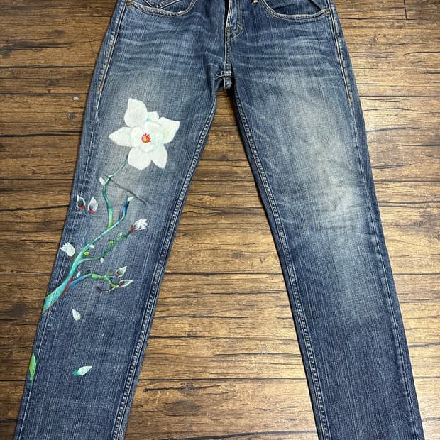 LeviS Premium 519 플라워 커스텀 페인팅 데님 팬츠