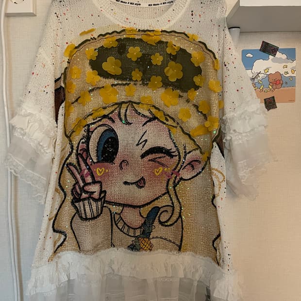 💛자수 캐릭터 프릴 봄반팔 새상품(텍O)