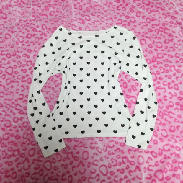 빈티지 니혼진 롱슬리브 긴팔 하트 패턴 도트 갸루