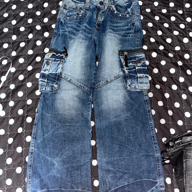 스터드 빈티지 워싱 데님 카고 바지 펑크 y2k