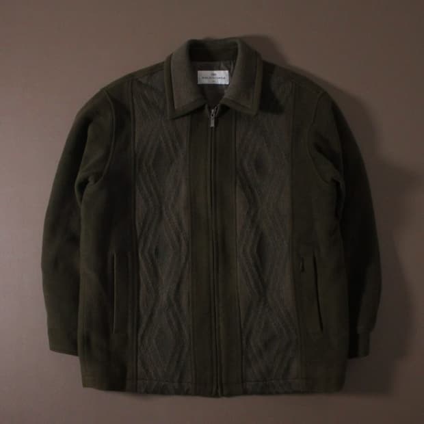 90‘s Balenciaga 발렌시아가 케이블 니트 패치 울 집업 블루종