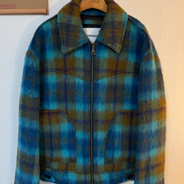 [L]앤더슨벨 해리체크 샤기 울 자켓