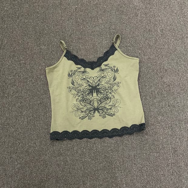 L)ROMWE 빈티지 여성 레이스 디테일 카키 나시