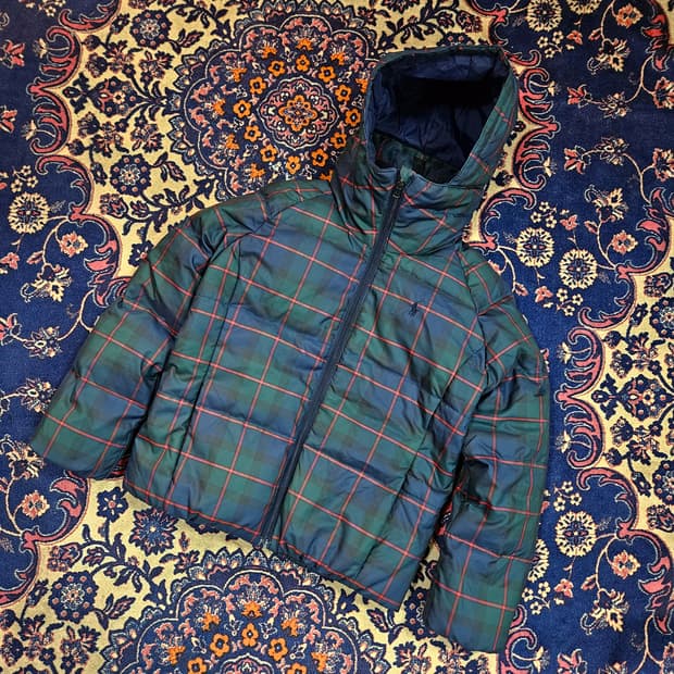 폴로랄프로렌 시그니쳐 타탄체크 덕다운 후드 패딩 55-66