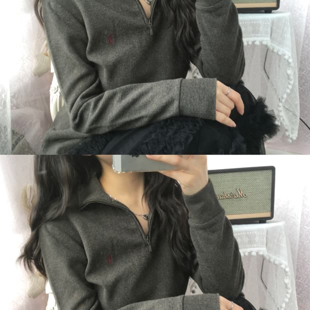 Polo charcoal half-zip knit