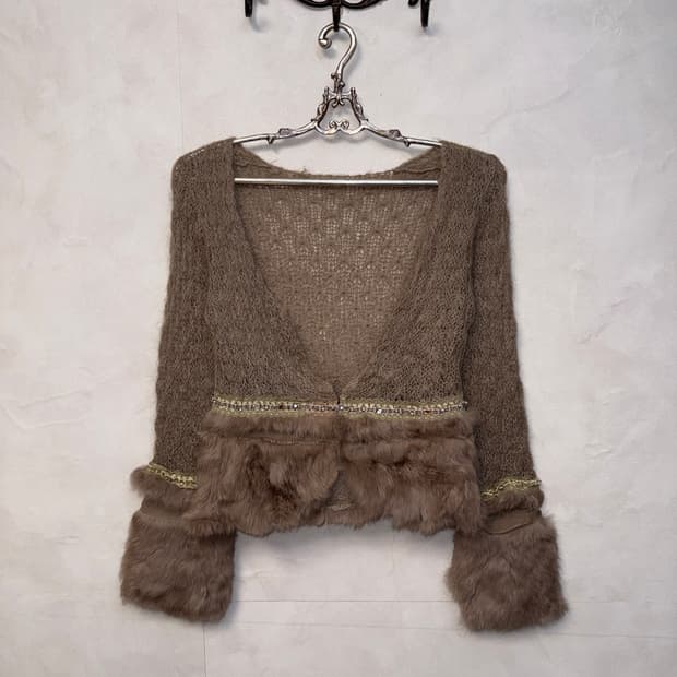 Ash beige fairy rabbit fur cardigan
